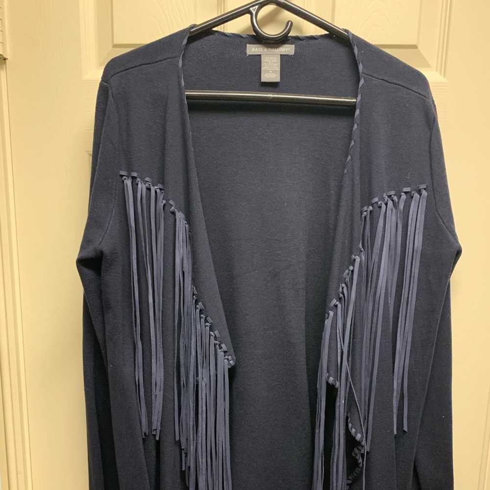Kate & Mallory Navy blue fringed jacket